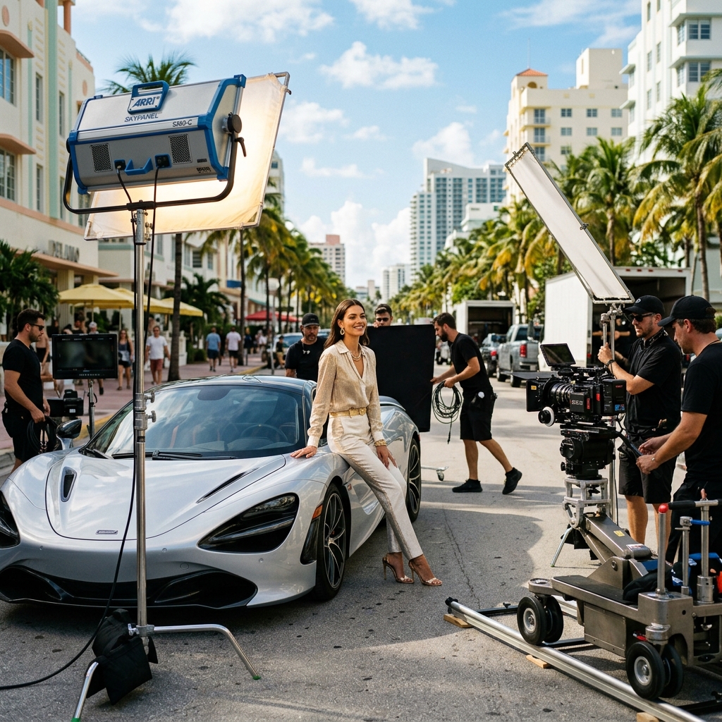 High-end 8k commercial video shoot on set with crew in Highland Beach FL